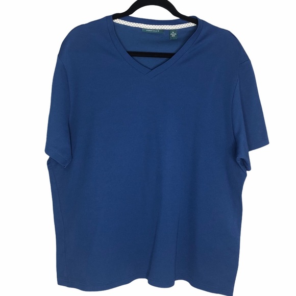 Perry Ellis V Neck T Shirt Short Sleeve Blue XL - Picture 2 of 8